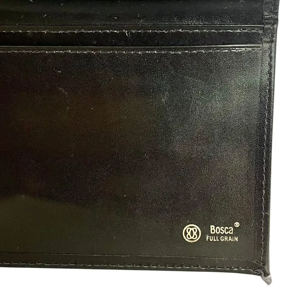 Vintage Bosca Black Full Grain Leather Continental Checkbook Frame Clutch Wallet